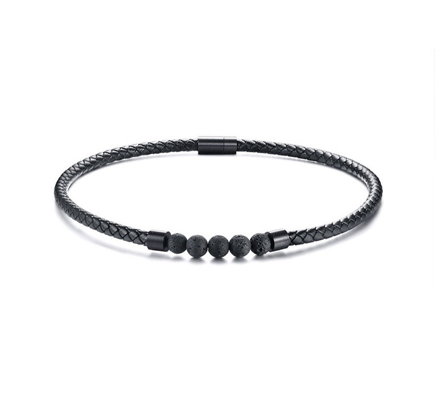 Collar Cuero Negro y Piedra de Lava