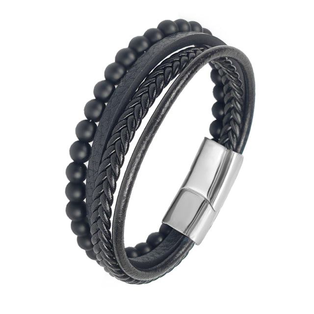 Pulsera de Cuero con Cierre Magnético de Acero.