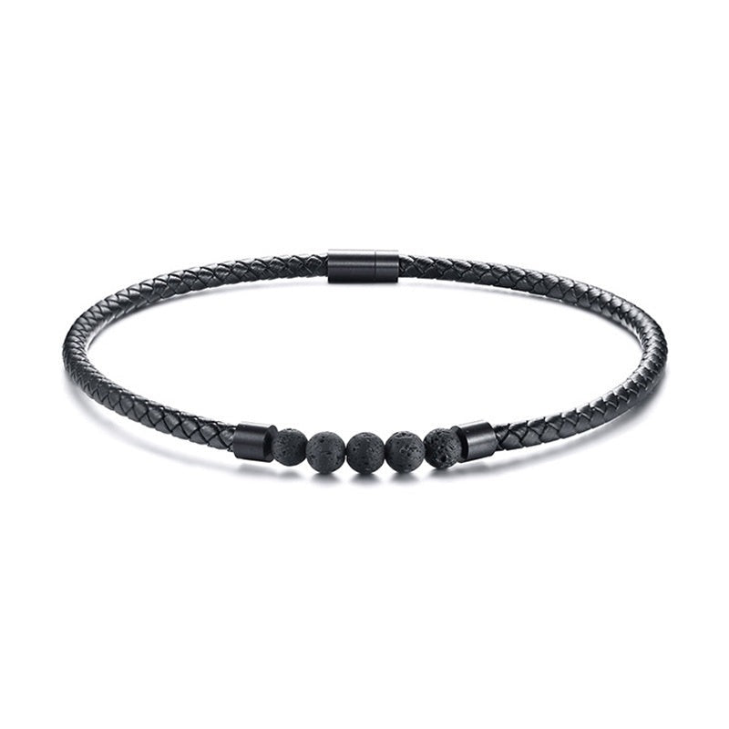 Collar Cuero Negro y Piedra de Lava