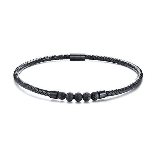 Collar Cuero Negro y Piedra de Lava